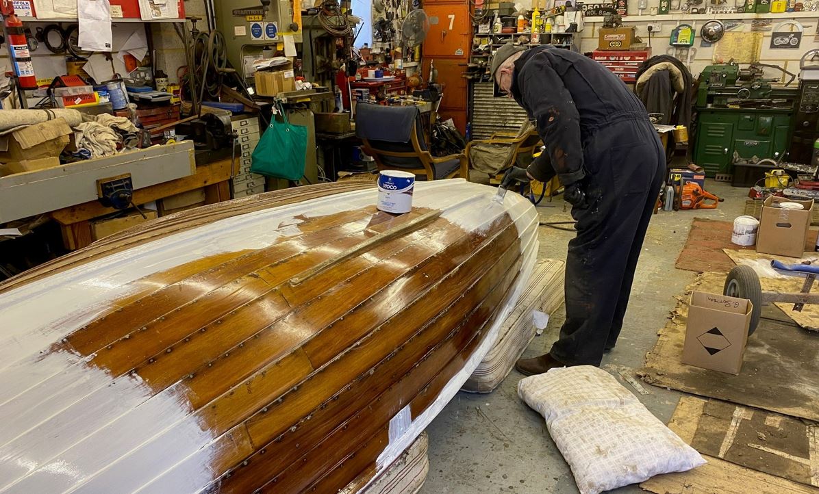 Boat being painted for Yoko Ono Exhibition Tate Modern